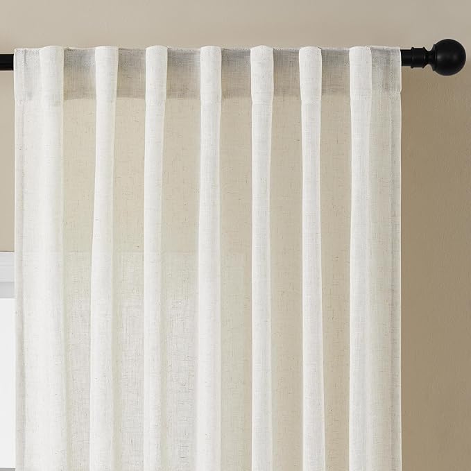 Joydeco Light Filtering Curtains 108 Inch Length for Bedroom, Linen Curtains 108 Inch Length 2 Panels Set for Living Room，White Semi Sheer Curtains 108 Inches Long with Rod Pockets