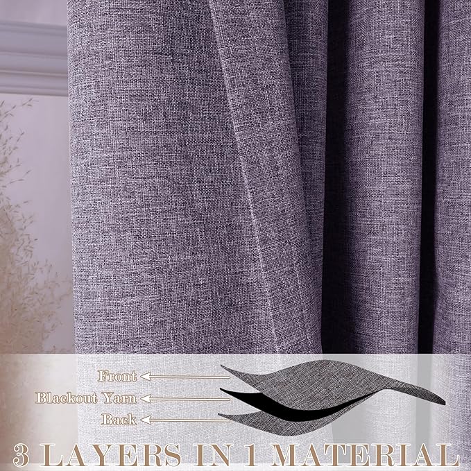 Room Divider Curtains Screen Partitions, Linen Look 100% Blackout Drapery 84 Inches Long, 120" Wide Pinch Pleated Window Drapes, Privacy Protecting, Light Blocking, (1 PC, Violet)