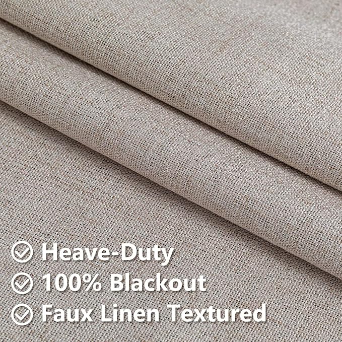 Blackout Curtains 84 Inch Length 2 Panels Set, 100% Black Out Textured Thermal Curtains, Grommet Privacy Light Blocking Drapes for Living Room Bedroom Luxury Decor(52W × 90L inch, Beige)
