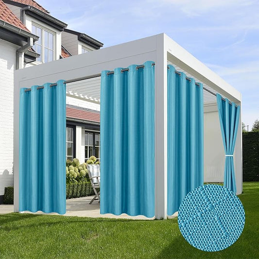 HolidayIdeas 4 Panels Flax Linen Outdoor Curtains for Patio Waterproof Curtains 54" Wide x 95" Long-Indoor/Outdoor Window Curtains Privacy for Pergola, Porch, Gazebo, Backyard, Living Room