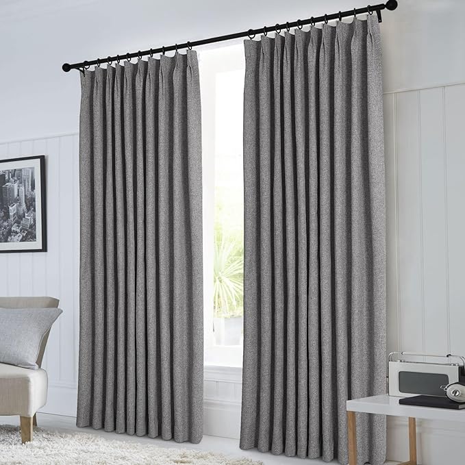 Macochico Extra Wide 100% Blackout Linen Curtains for Sliding Door Pleated Curtains with Hooks Insulated Soft Linen Drapes for Bedroom Living Room with Tieback Gray 100”Wx84”L 1 Panel