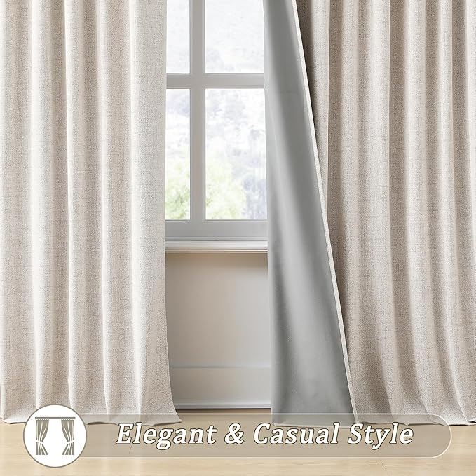 RAIN CITY Linen Beige Blackout Door Curtains for Doorway 2 Panels Set,Back Tab Rod Pocket Curtains 80 Inches Long, Linen Burlap Textured Room Darkening Curtains for Bedroom Nursery 2 Panels 50x80