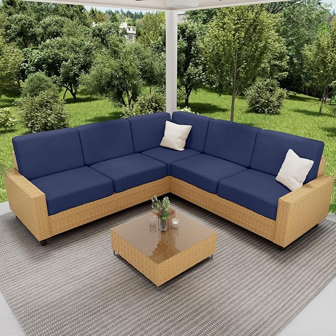 hyha Waterproof Couch Cushion Covers for Pets, Non Slip Sofa Seat Cover for Dogs Washable, Soft Thick Stretch Jacquard Fabric, Sofa Slipcovers with Elastic Bottom (1 Piece for Large, Navy)