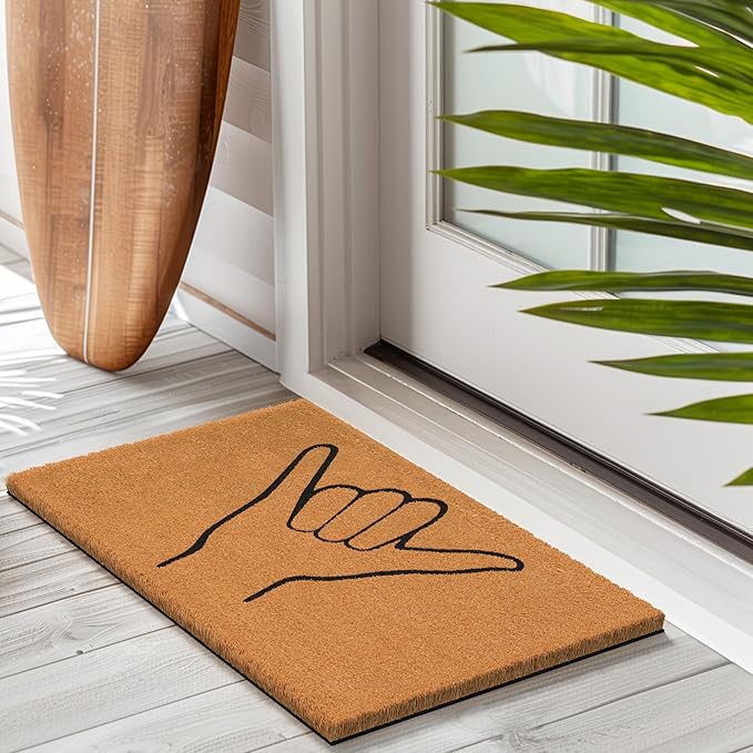Barnyard Designs Natural Coco Coir Heavy Duty Backing Doormat - Large Cute Non-Slip Front Door Welcome Mat for Outside Entrance or Porch Entry, Brown (17x30, Shaka)