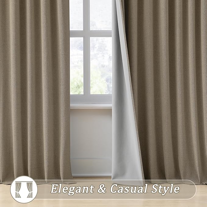 RAIN CITY Extra Wide Blackout Curtains 2 Panels Set,70 Inch Wide Back Tab Pleated Curtains with Hooks Track System,Energy Efficinet Drapes for Dining Room Hoom Office 70x108 in Length,Linen Brown