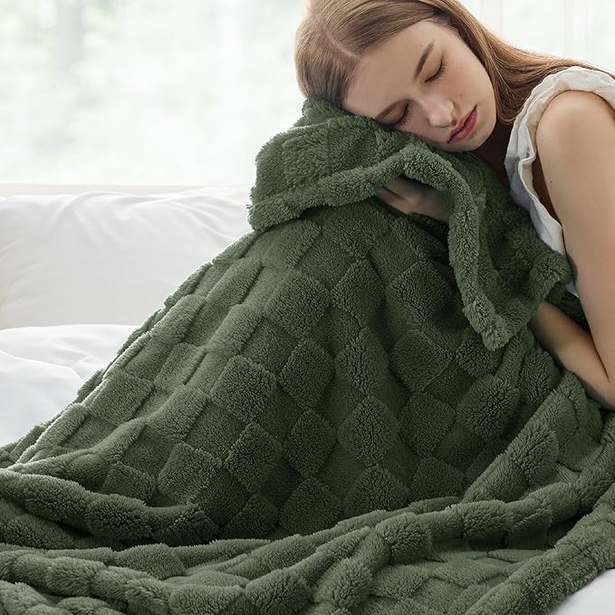 Bedsure GentleSoft Bronze Green Throw Blanket for Couch - Checkered Fleece Blankets Gifts for Women Men Girls, Cute Soft Cozy Throw for Bedroom Home Decor Gifts, 50x60 Inches