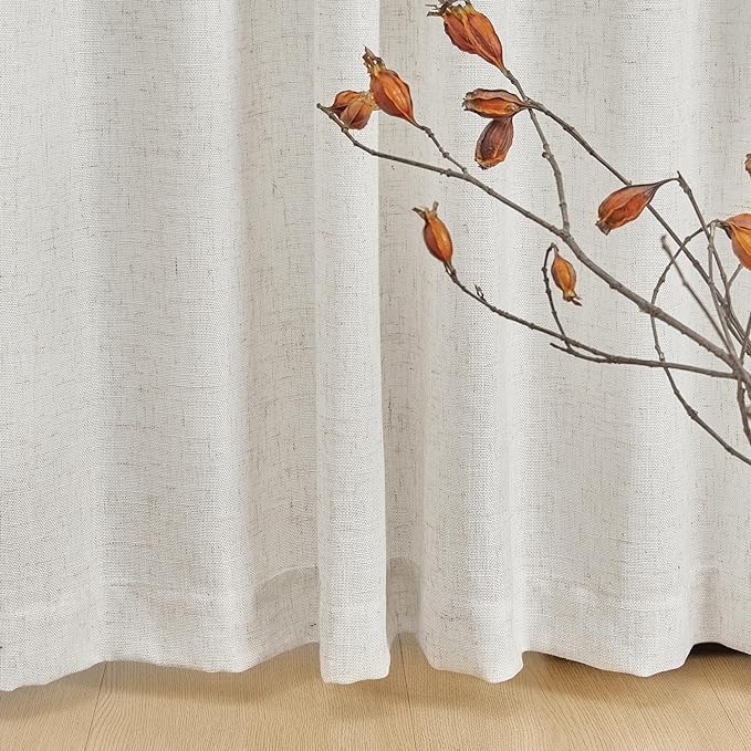 MYSKY HOME Linen Curtains for Living Room, Natural Semi Sheer Curtains & Drapes 84 inches Length 2 Panels Set Farmhouse Country Boho Style Back Tab Draperies for Sliding Glass Door, 50" Wide, Linen
