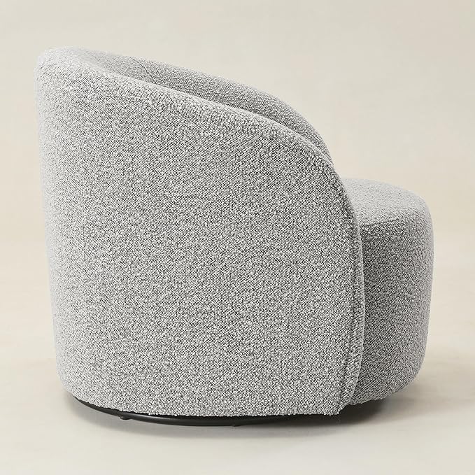 KINWELL Sherpa Swivel Barrel Chair & Round Ball Pillow Set - 34" Wide Modern Boucle Accent Chair with 9” Matching Nordic Decorative Throw Pillow for Living Room and Bedroom(Black White)