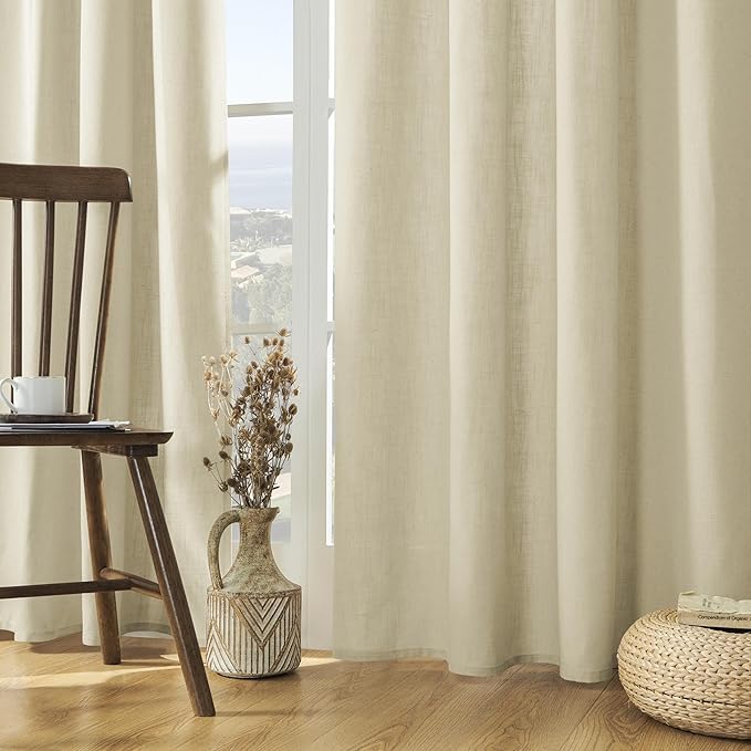 Joydeco Linen Curtains 72 Inch Length 2 Panels Set, Light Filtering Living Room Curtains (W52 x L72 Inch, Pistachio Shell)