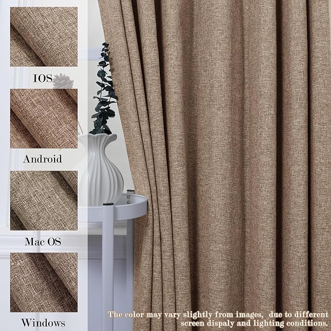 Extra Wide 100% Blackout Linen Textured Curtains - Room Dividers, W200 x L96 (1 Panel), Pinch Pleat Drapes for Living Room, Full Light Block Out Drapery for Sliding Door, Taupe