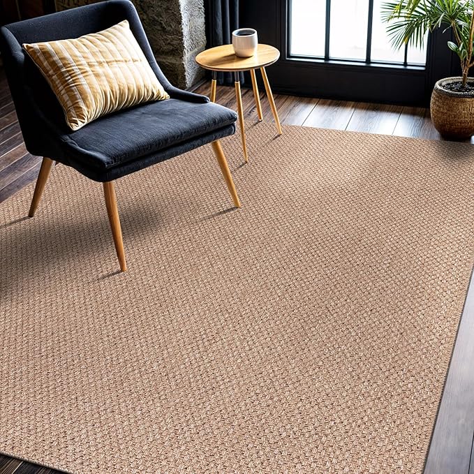 CAMILSON Easy Jute Rug 5x7, Indoor Outdoor Natural Color Farmhouse Area Rugs for Living Room Patio and Kitchen Rug, Solid Boho Woven Design, Easy-Cleaning, Washable Outside Carpet Alfombras (5 x 7)