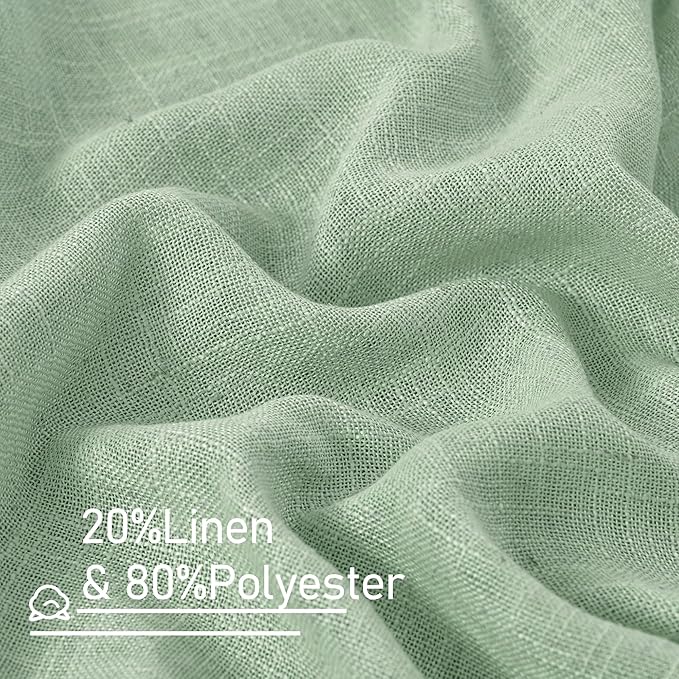 LAMIT Linen Curtains 48 Inch Length 2 Panels, Light Filtering Panels Bronze Grommet Neutral Drapes for Kitchen/Window/Loft Room/Bedroom, 34 x 48 Inch, Fresh Green