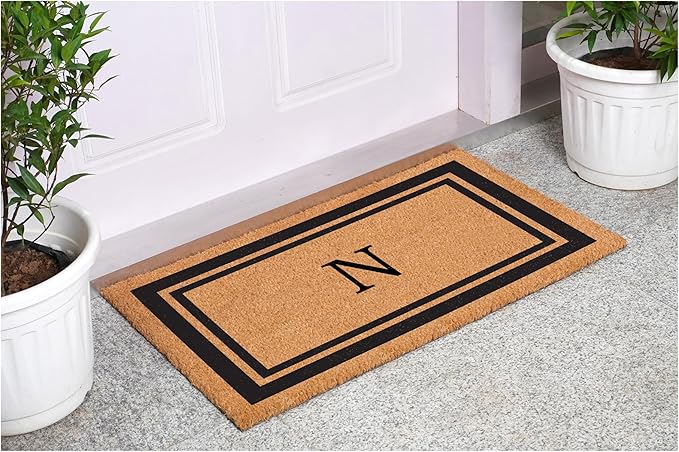Calloway Mills 152961830N Black Border 18" x 30" Monogram Doormat, (Letter N)