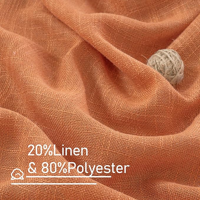 LAMIT Sheer Linen Curtains 63 Inch for Bedroom, Light Filtering Country Decor Semi Sheer Farmhouse Boho Curtains Bronze Grommet Living Room Panels, Burnt Orange, 2 Panels, 52 x 63 Inch