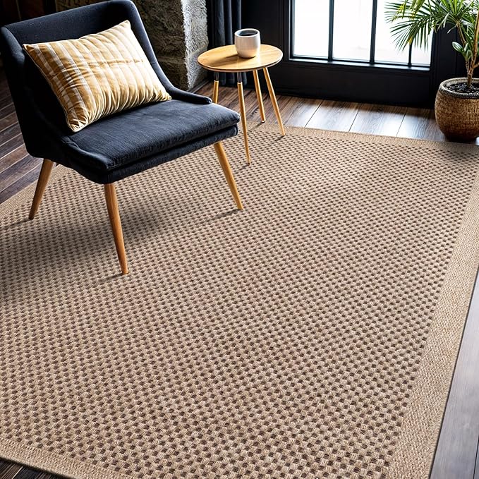 CAMILSON Easy Jute Rug 4x6, Indoor Outdoor Natural Color Fiber Area Rugs for Living Room Patio and Kitchen Rug, Sisal Boho Woven Design, Easy-Cleaning, Washable Outside Carpet Alfombras para(4 x 6)