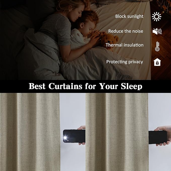 RAIN CITY Taupe Blackout Door Curtains for Doorway 2 Panels Set,Back Tab Rod Pocket Curtains 80 Inches Long, Linen Burlap Textured Room Darkening Curtains for Bedroom Nursery 2 Panels 50x80