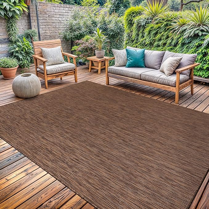 Washable Indoor Outdoor Rug Weather Resistant Carpet Modern Solid for Porch Deck Balcony Backyard Patio Rug 8x10 Gold Brown