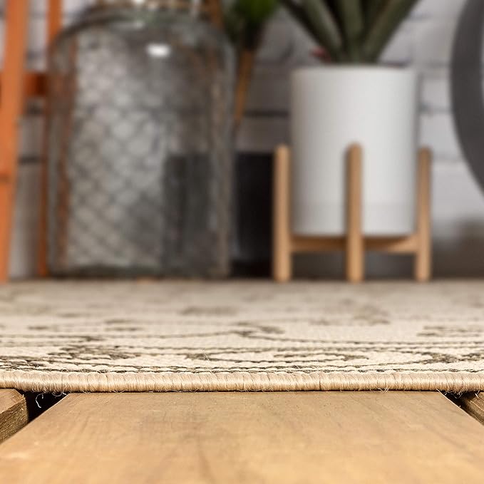 JONATHAN Y Vintage Filigree Indoor Outdoor Octagon Area Rug 8 Ft Beige/Brown, Charleston Textured Weave for Backyard, Patio, Porch, Easy-Cleaning, High Traffic, Pet-Friendly Non-Shedding SMB106A-8TGN