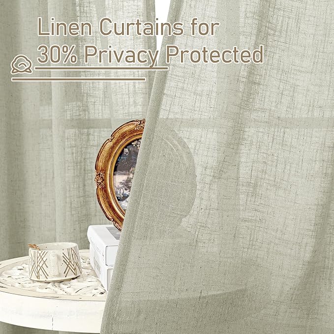 LAMIT Linen Curtains 63 inch Length 2 Panels for Living Room, Light Filtering Panels Bronze Grommet Neutral Textured Drapes for Bedroom/Office, Sage Grey, 34 x 63 Inch