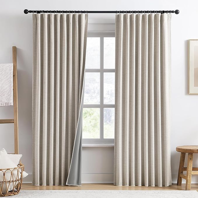 RAIN CITY Linen Beige Blackout Curtains 84 Inch Long 2 Panels,Linen Blend Aesthetic Heat and Cold Blocking Thermal Drop Cloth Traverse Curtains for Living Room Bedroom Polyester Soft Fabric 50 Wide