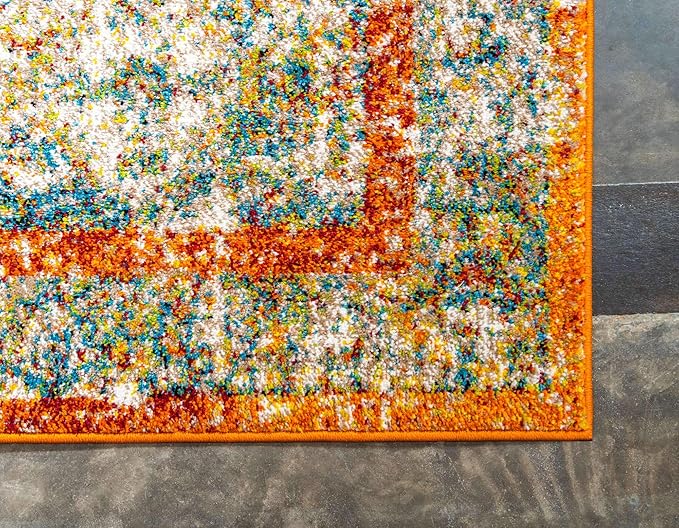 Unique Loom Rosso Collection Vintage, Traditional, Bohemian, Geometric, Distressed, Southwestern Area Rug, 8' 0" x 10' 0", Beige/Orange