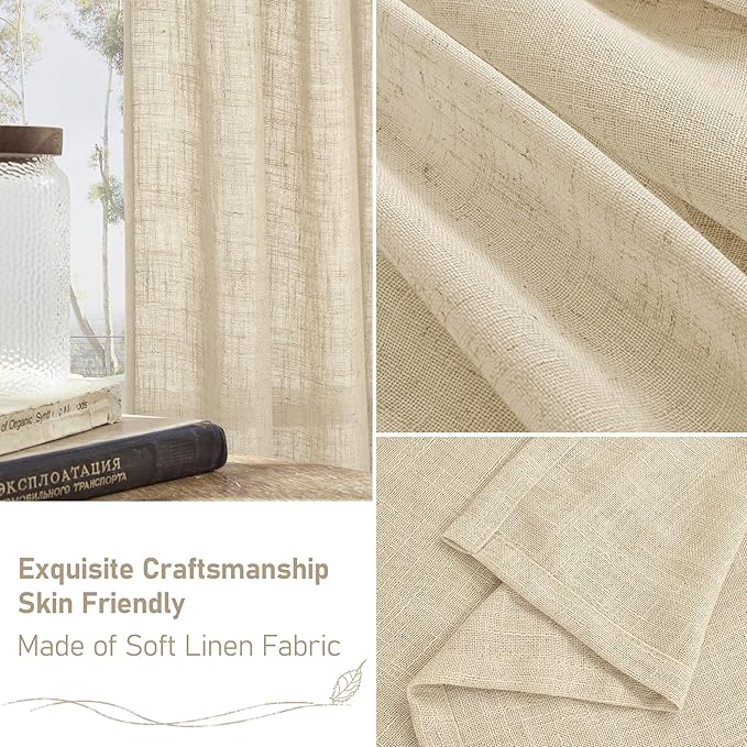 LAMIT Sheer Linen Curtains 90 inch for Living Room, Bronze Grommet Soft Thick Light Filtering Boho Window Textured Semi Sheer Drapes for Bedroom Farmhouse, 2 Panels Set, 52 x 90 Inch, Linen