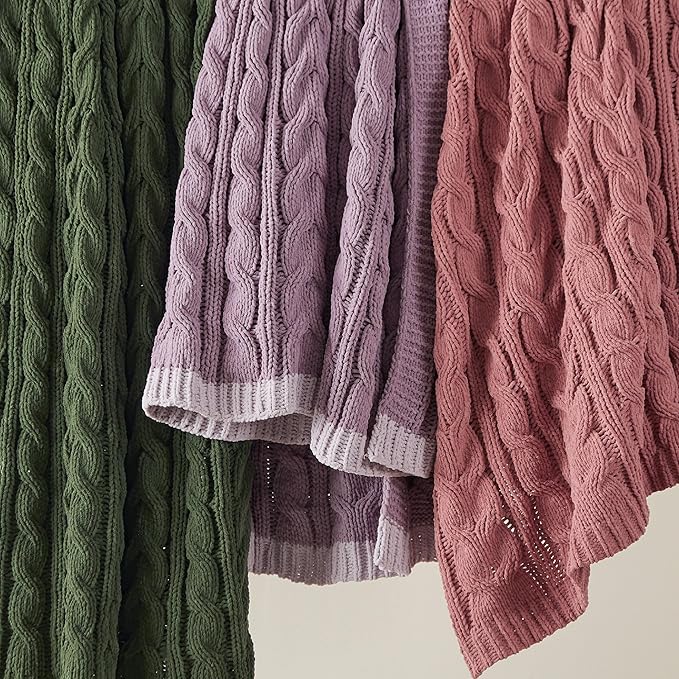 Bedsure Cable Knit Twin Blanket for Couch Bed - Breathable Chenille Chunky Knit Twin Blanket for Decorative Gift, GentleSoft Cozy and Warm for Winter and All Seasons, Green, 60x80 Inches