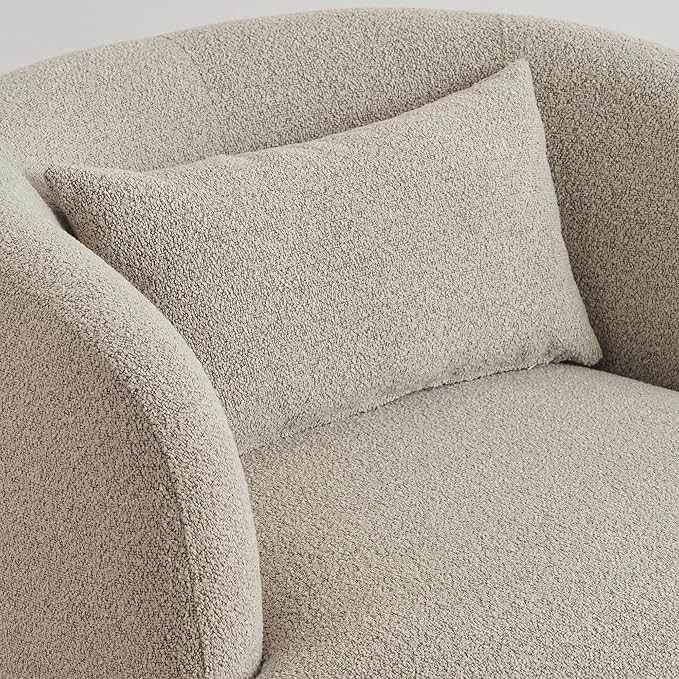 KINWELL 34" Wide Sherpa Swivel Barrel Chairs Set of 2, No Assembly Round Boucle Upholstered Accent Chairs Armchairs Single Sofa Chair with Toss Pillow for Living Room and Bedroom, Taupe