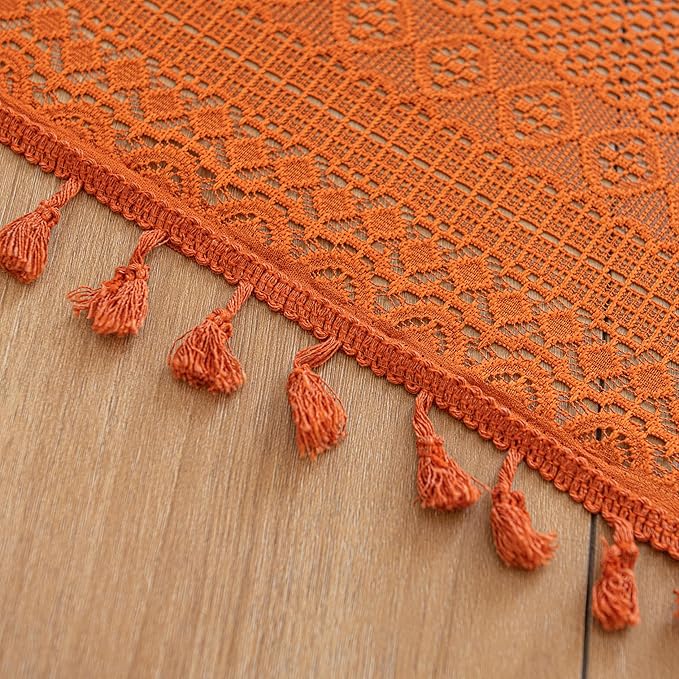 Sutuo Home Boho Curtains 72 inches Long for Bedroom Living Room, Crochet Cotton Lace Sheer Bohemian Hollow Knitted with Tassels,Window Treatment Drapes, Rod Pocket 1 Panel 59" W x 72" L,Burnt Orange