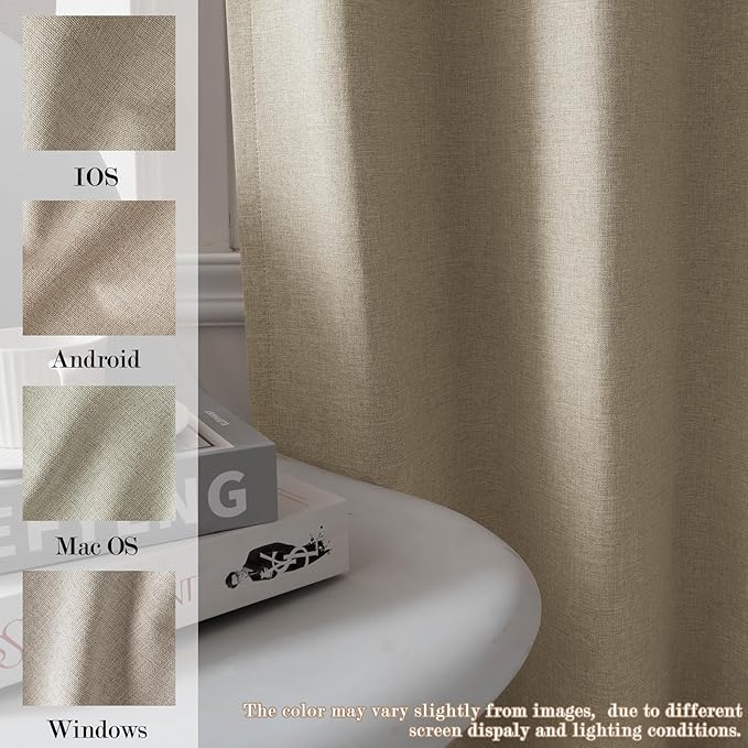 70" W x 108" L Faux Linen Room Divider Curtains, Full Blackout Pinch Pleated Drapes for Traverse Rod, Bedroom Divider Privacy Drapery with Hooks for Ceiling Track, 1 Panel, Light Khaki