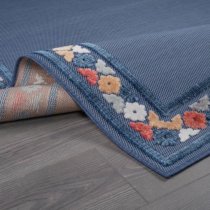 Beverly Rug Outdoor Rug 6x9 Modern Bordered Area Rugs for Indoor and Outdoor Patio Easy to Clean Non Shedding Living Room Porch Garden Washable Outside Carpet (6 x 9 Blue)