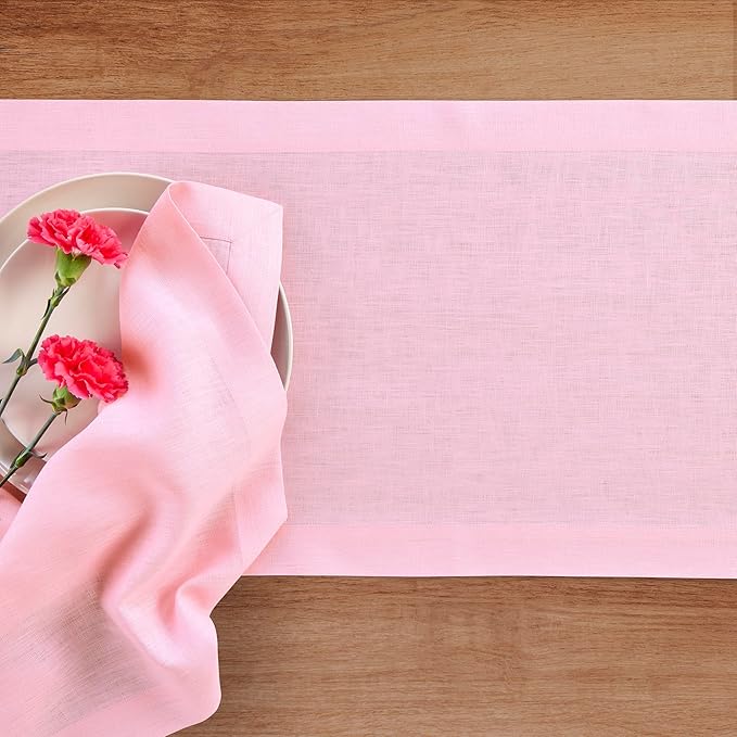 Solino Home Linen Table Runner 48 Inches - 100% Pure Linen Pink Lemonade Table Runner 14 x 48 Inch Ideal for Dresser and Coffee Tables - Halloween - Fete