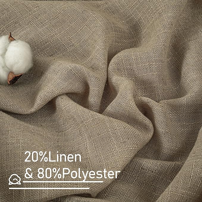 LAMIT Linen Curtains 63 Inch Length 2 Panels for Bedroom, Semi Sheer Drapes Light Filtering Neutral Window Treatments with Bronze Grommet for Living Room Rustic Country Decor, Taupe, 52 X 63 Inch