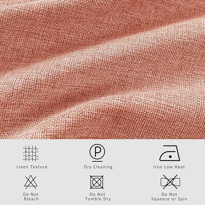 Macochico 100% Blackout Pinch Pleated Linen Curtains Thermal Window Treatments Sound Reducing Curtains for Bedroom Living Room Orange Farmhouse Burlap Drapes with Tieback 52”Wx63”L 1 Panel