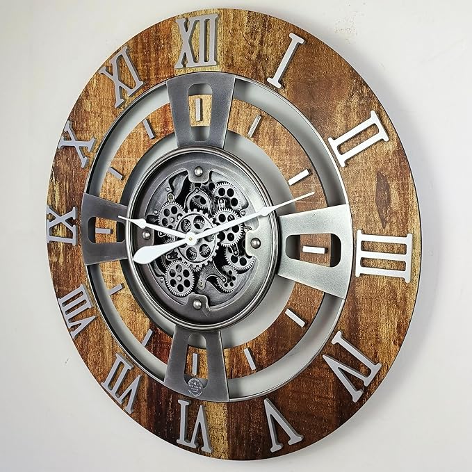 The Gears Clock Real Moving Gear Wall Clock England Line (Vintage Brown, 36 inches (90 cm))