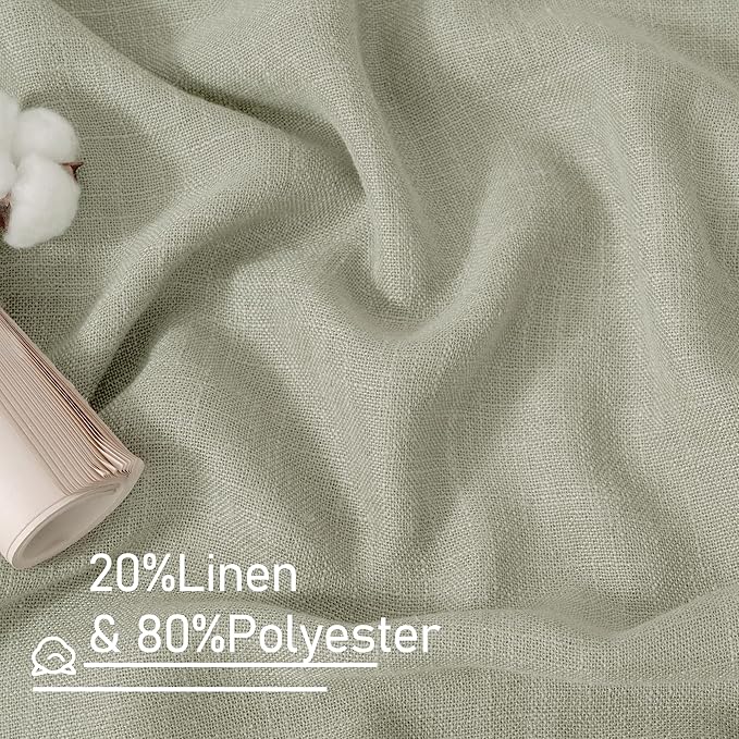 LAMIT Linen Curtains 63 inch Length 2 Panels for Living Room, Light Filtering Panels Bronze Grommet Neutral Textured Drapes for Bedroom/Office, Sage Grey, 34 x 63 Inch