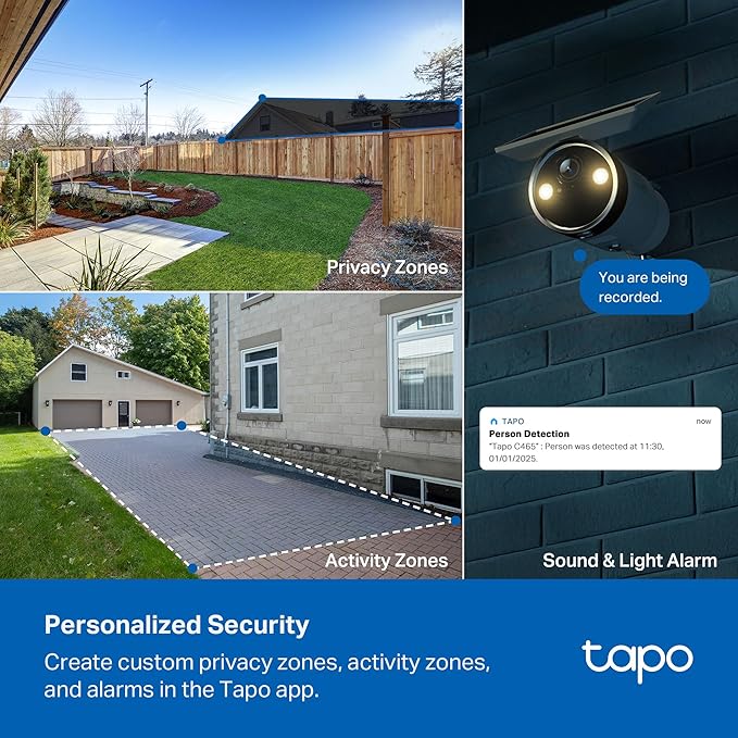 Tapo 4K Outdoor Battery Camera Wireless, Security Camera with Integrated Solar Panel, Person/Vehicle/Pet Detection, Works w/Alexa & Google Assistant, Color Night Vision, SD/Cloud Storage, C465