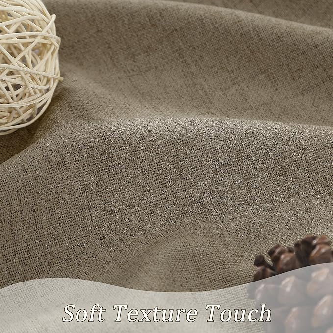Linen Brown Room Darkening Curtains for Living Room,Pinch Pleated Back Tab Drapes with Hooks,Linen Burlap Thermal Insulated Noise Reducing Window Curtain Panels for Bedroom,W50 x L90, 2 Panels