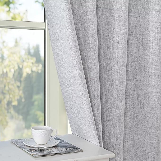 Blackout Curtains 84 Inch Length 2 Panels Set, 100% Black Out Textured Thermal Curtains, Grommet Privacy Light Blocking Drapes for Living Room Bedroom Luxury Deco(52W × 84L inch, Off-White)