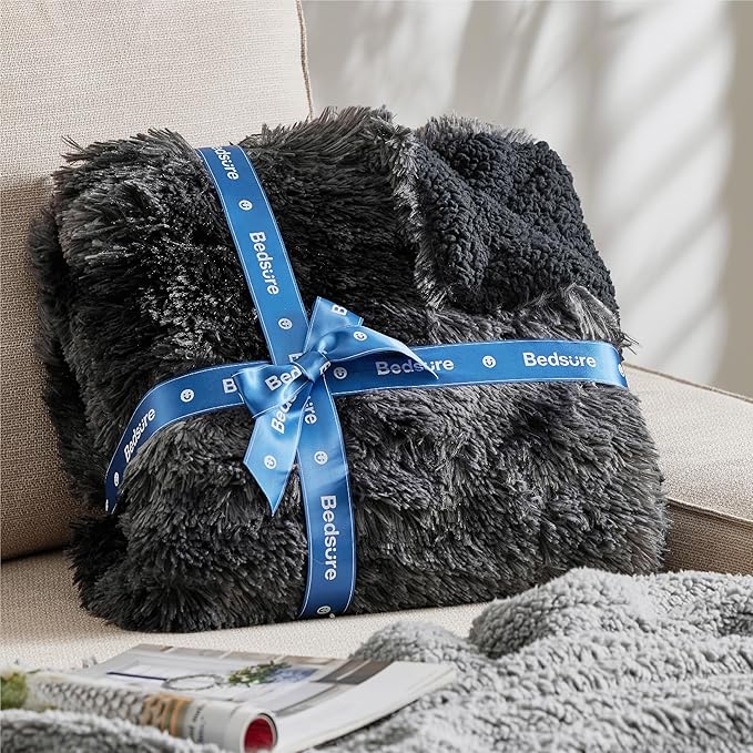 Bedsure GentleSoft Fluffy Tie Dye Black King Size Blanket for Bed, Thick Soft Sherpa Faux Fur Fleece Bedding Fuzzy Plush Winter Warm Heavy Large King Blanket, Cozy Black Gifts for Men Women, 108x90