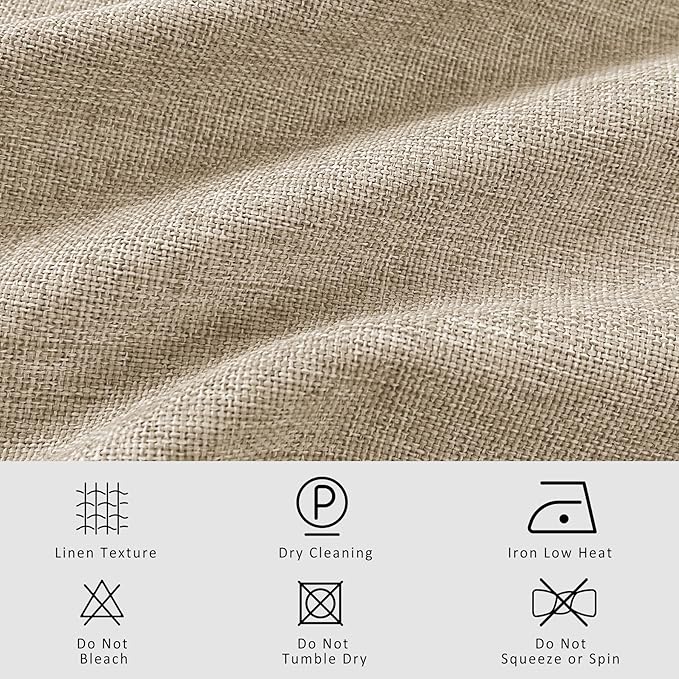 Macochico Pinch Pleated Full Blackout Curtains for Bedroom Living Room Sand Beige Linen Curtains Thermal Insulated and Noise Reducing Window Panels with Tieback Shabby Chic Decor 84”Wx84”L 1 Panel