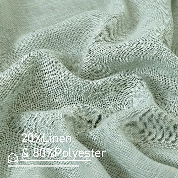 LAMIT Light Sage Linen Curtains 90 Inch for Bedroom, Bronze Grommet Linen Textured Semi Sheer Curtains Light Filtering Drapes for Living Room/Farmhouse, 2 Panels, 52 x 90 Inch