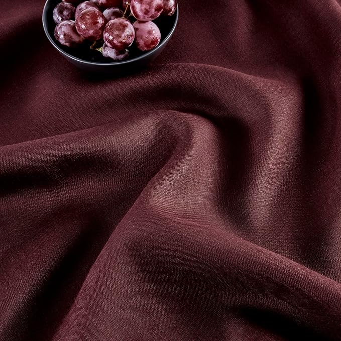 Solino Home Linen Burgundy Table Runner 108 Inches Long - 100% Pure Linen 14 x 108 Inch Table Runner for Fall, Autumn, Thanksgiving - Classic Hemstitch
