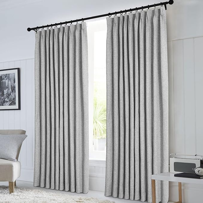 Macochico 120”Wx102”L 100% Blackout Linen Curtains Pinch Pleated Thermal Panels for Sliding Door Bedroom Living Room Farmhouse Shabby Chic Light Grey Burlap Curtains with Tieback 1 Panel