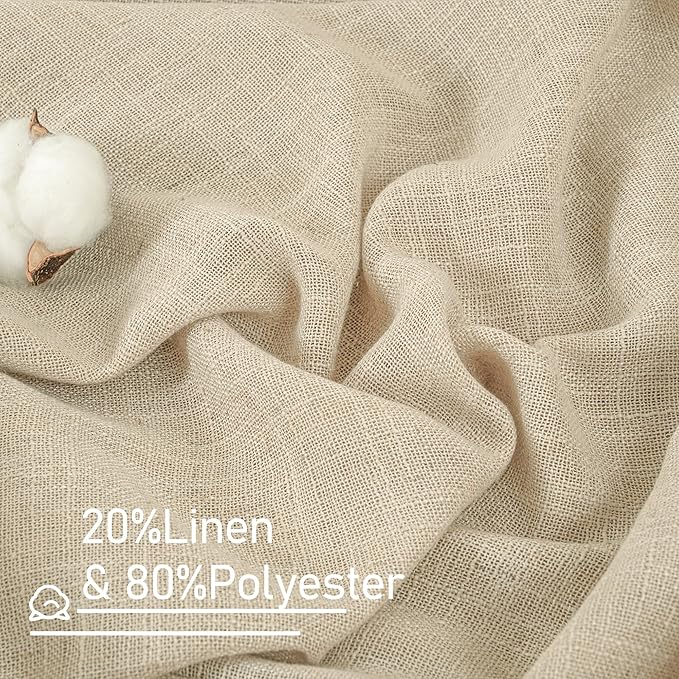 LAMIT Natural Linen Semi Sheer Curtains 48 Inch for Short Windows, Light Filtering Curtains Farmhouse Boho Bronze Grommet Drapes for Kitchen/Loft Room, 2 Panels (34 x 48 Inch, Linen)