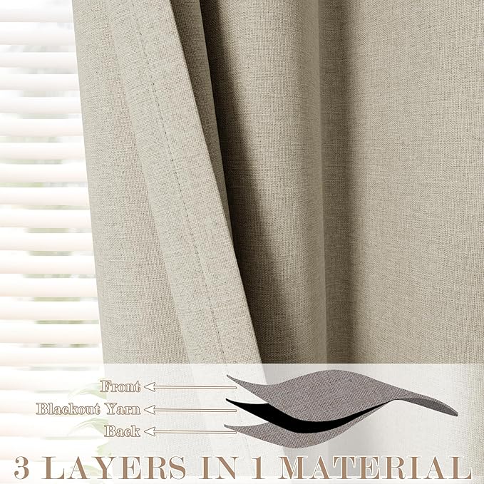 120" Wx96 L Linen Room Divider Drapes for Doorway/Glass Window/Sliding Door/Patio, Extra Wide Pinch Pleated Full Blackout Curtains for Girls Boys Teen Kids Room, 1 Panel, Beige
