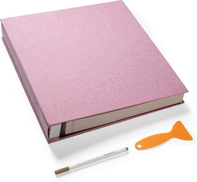 Super Large Photo Album Self Adhesive Scrapbook Album for 4Ã6 5Ã7 8Ã10 10Ã12 or Bigger Pictures DIY Magnetic Linen Cover Album 80Sheets/160Pages DIY Photo Album(Pink)