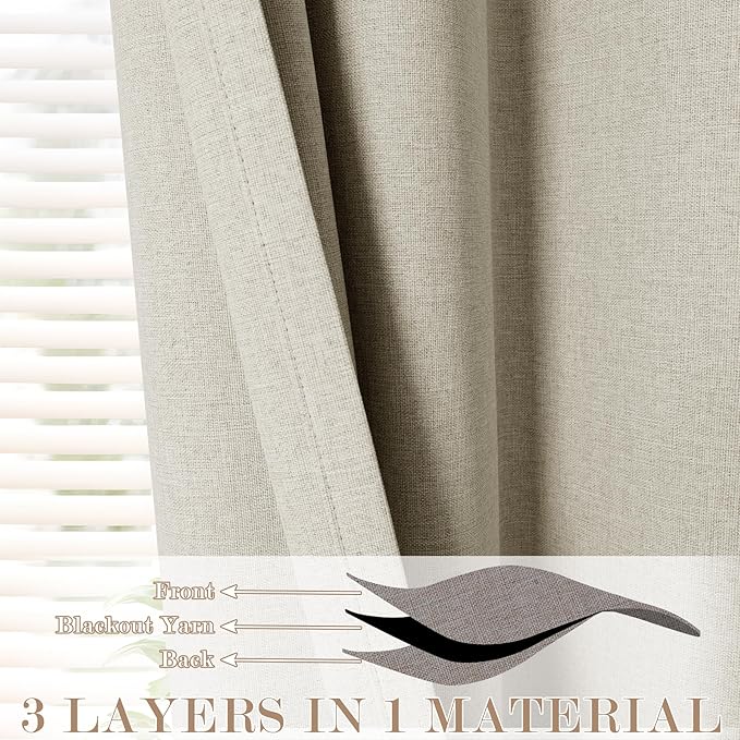 100% Blackout Linen Textured Drapes for Bedroom Pinch Pleated Curtains for Track System Portable Drapery for Sliding Glass Door/Storage/Space Room Divider, 70" Wx102 L, 1 PC, Ivory White
