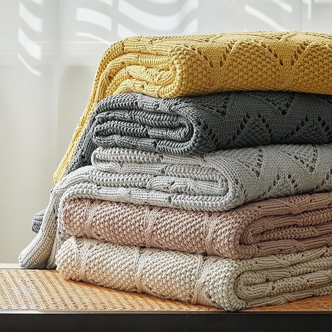 Longhui bedding Chunky Cotton Knit Throw Blanket for Couch, Sofa, Bed, or Chair, Decorative Breathable Fall Cable Knit Blanket 51 x 63 Inches, Grey