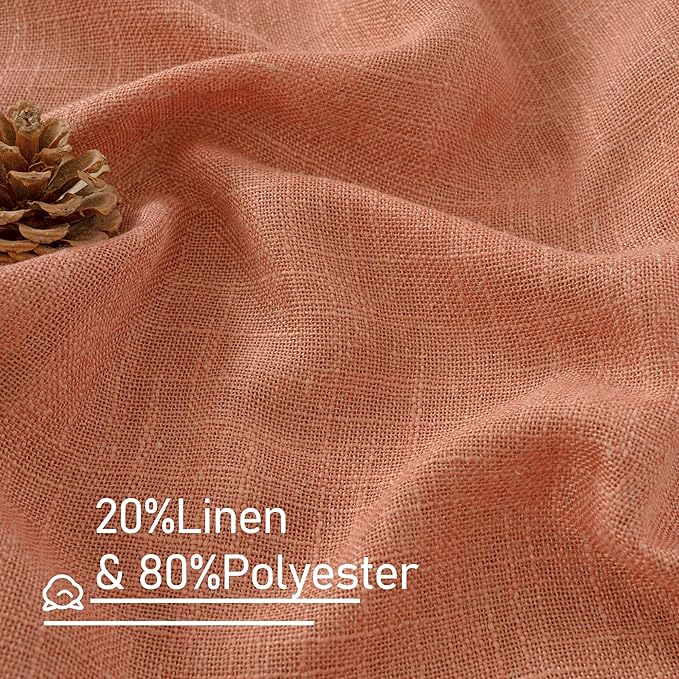 LAMIT Terracotta Linen Curtains 63 inch Length 2 Panels for Living Room, Bronze Grommet Soft Semi Sheer Light Filtering Window Treatments Neutral Fall Decor Drapes for Bedroom, 52 x 63 Inch